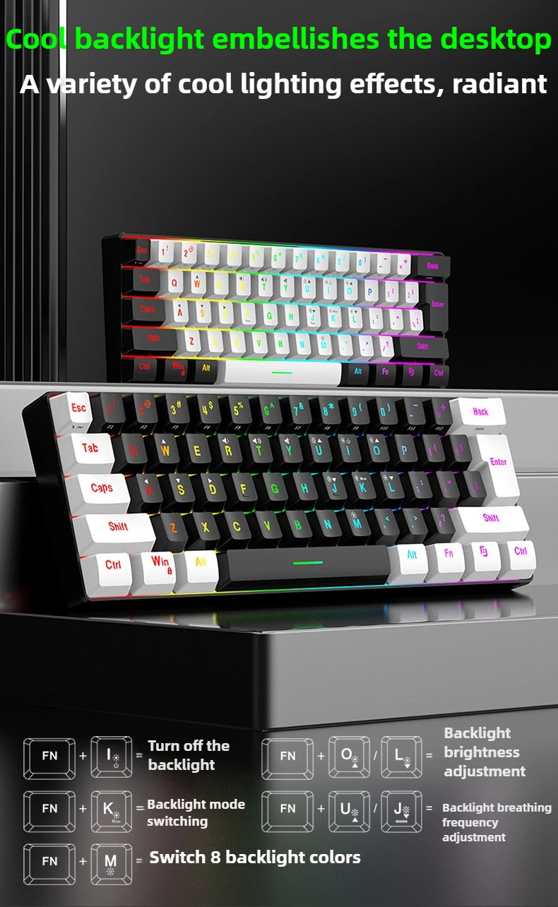 USB Gaming Mechanical Wired Keyboard Gamer Keypad 61 keys for PC Xbox Gaming Mechanical Keyboard RGB Light