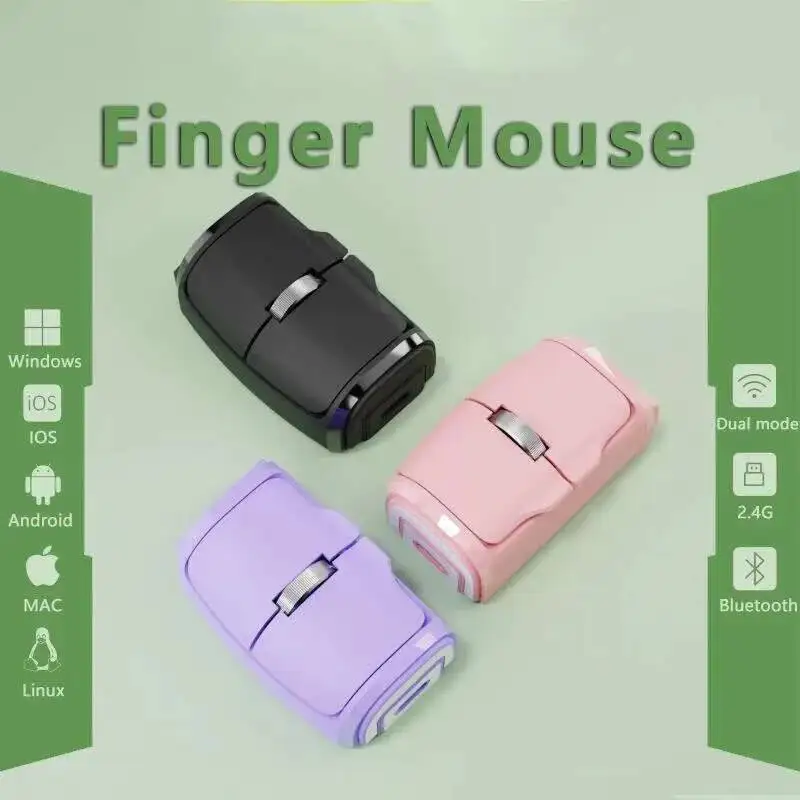Wireless Mini 2.4G+Bluetooth Lazy Finger Ring Silent Mouse Optical Portable Office Computer Small Mice For Laptop PC Tablet