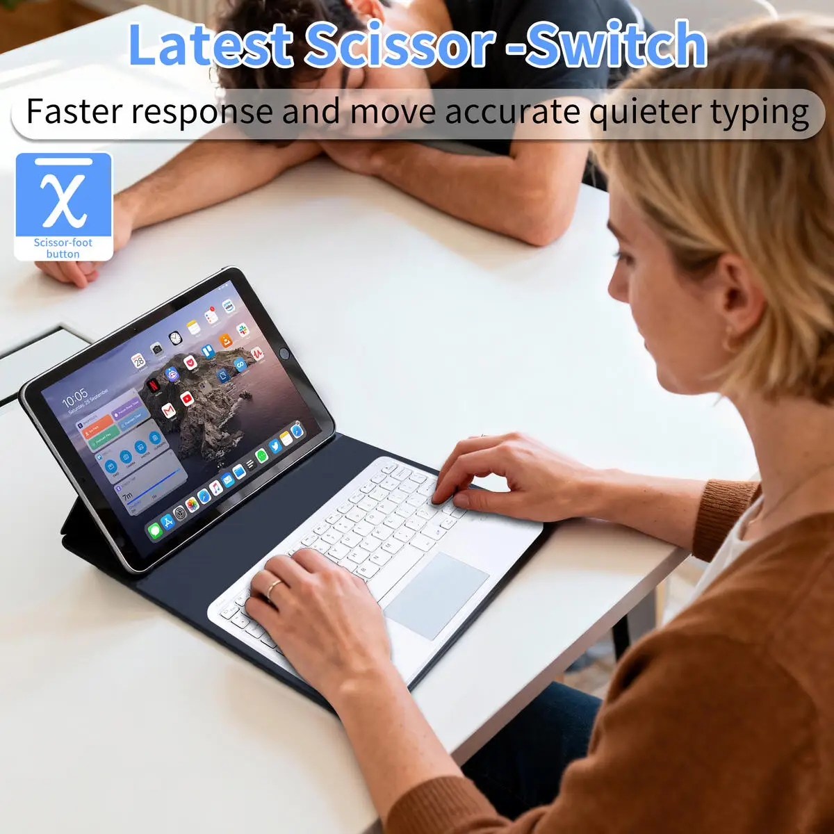 10 Inch Bluetooth Wireless Keyboard with Touchpad Ultra-Thin Portable Rechargeable Noiseless for PC Laptop Tablet Phone Office