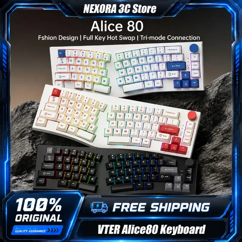 FEKER Alice80 Wireless Mechanical Keyboard Tri-mode Hot Swap GASKET RGB Custom Ergonomic Office Gaming Alice Keyboard QMK/VIA