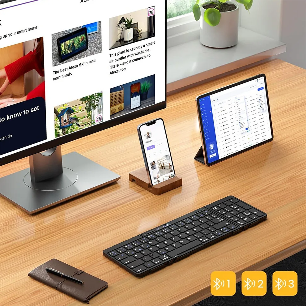 Three-fold Bluetooth touch & numeric keyboard, battery display aluminum alloy Bluetooth keyboard, silent office