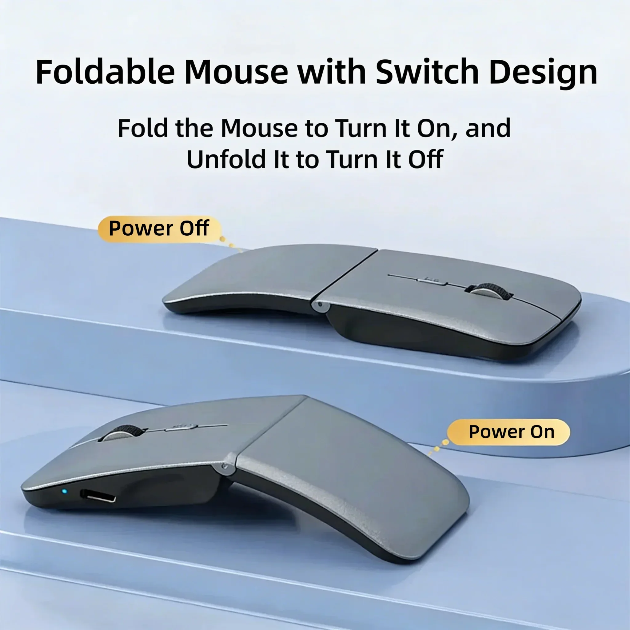 Wireless Foldable Silent Mouse 2.4G Bluetooth 5.3 Dual Mode Rechargeable Ultra-Thin Portable Office Mice for Laptop Tablet PC