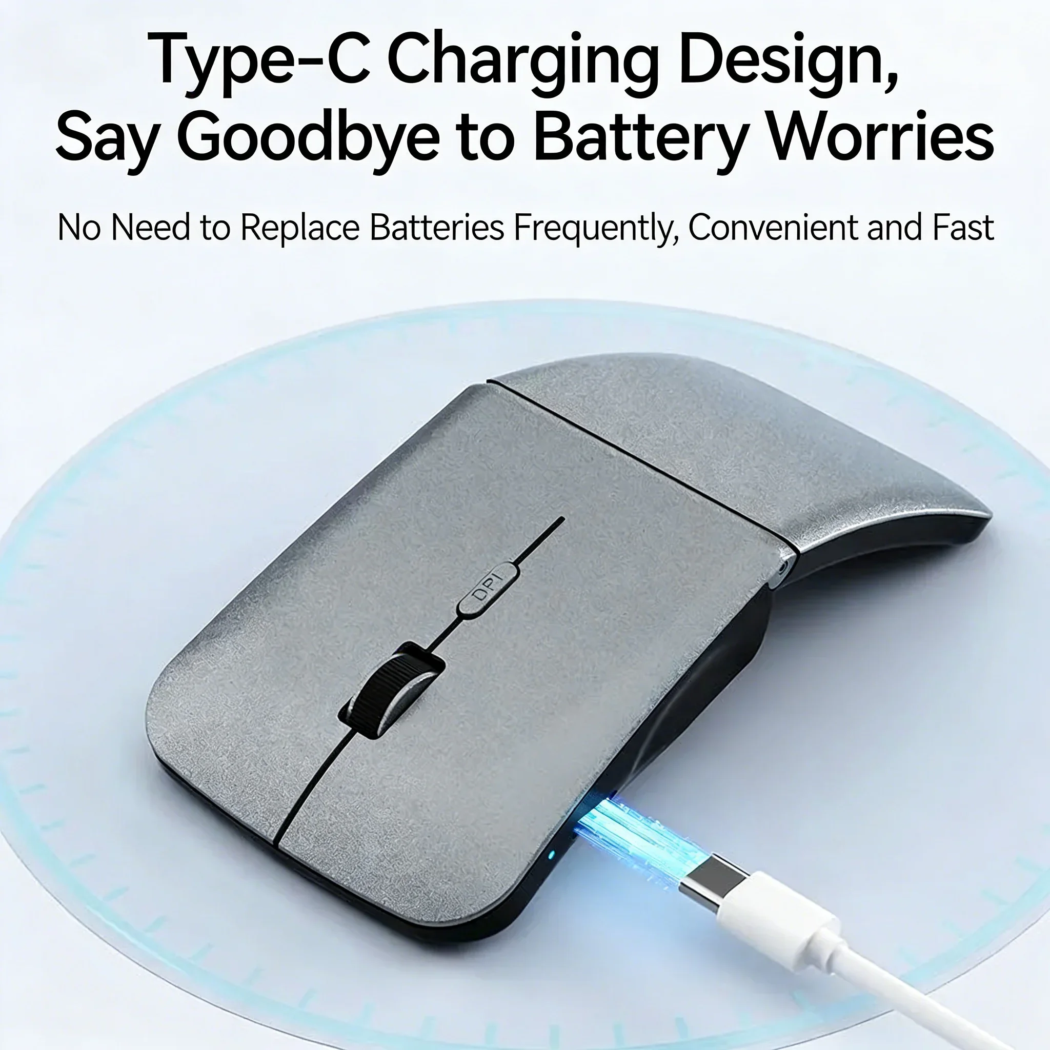 Wireless Foldable Silent Mouse 2.4G Bluetooth 5.3 Dual Mode Rechargeable Ultra-Thin Portable Office Mice for Laptop Tablet PC