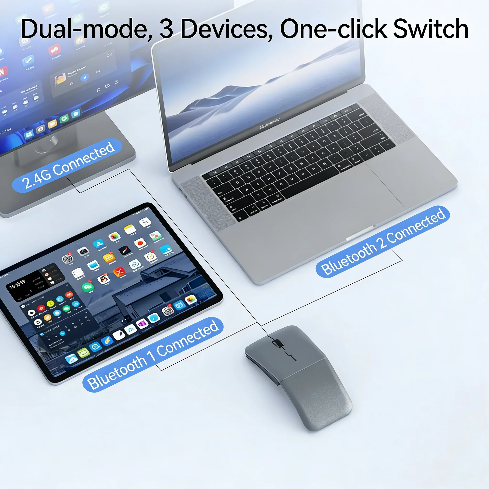 Wireless Foldable Silent Mouse 2.4G Bluetooth 5.3 Dual Mode Rechargeable Ultra-Thin Portable Office Mice for Laptop Tablet PC