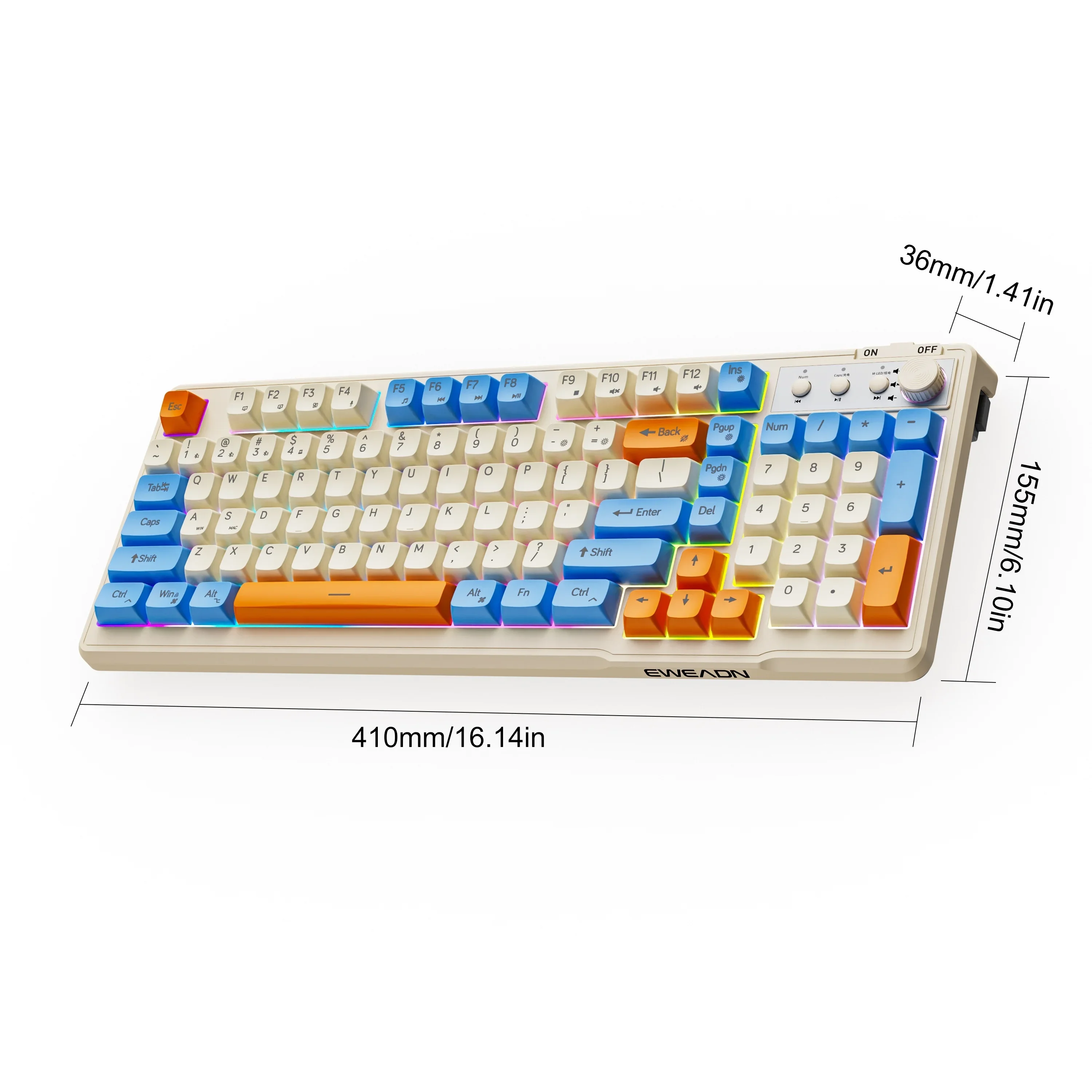 EWEADN V98 Gamer Wireless Keyboard 98 Key BT5.0 Rechargeable RGB Backlit Keyboard with PBT Ball Keycaps for Silent Office Gaming