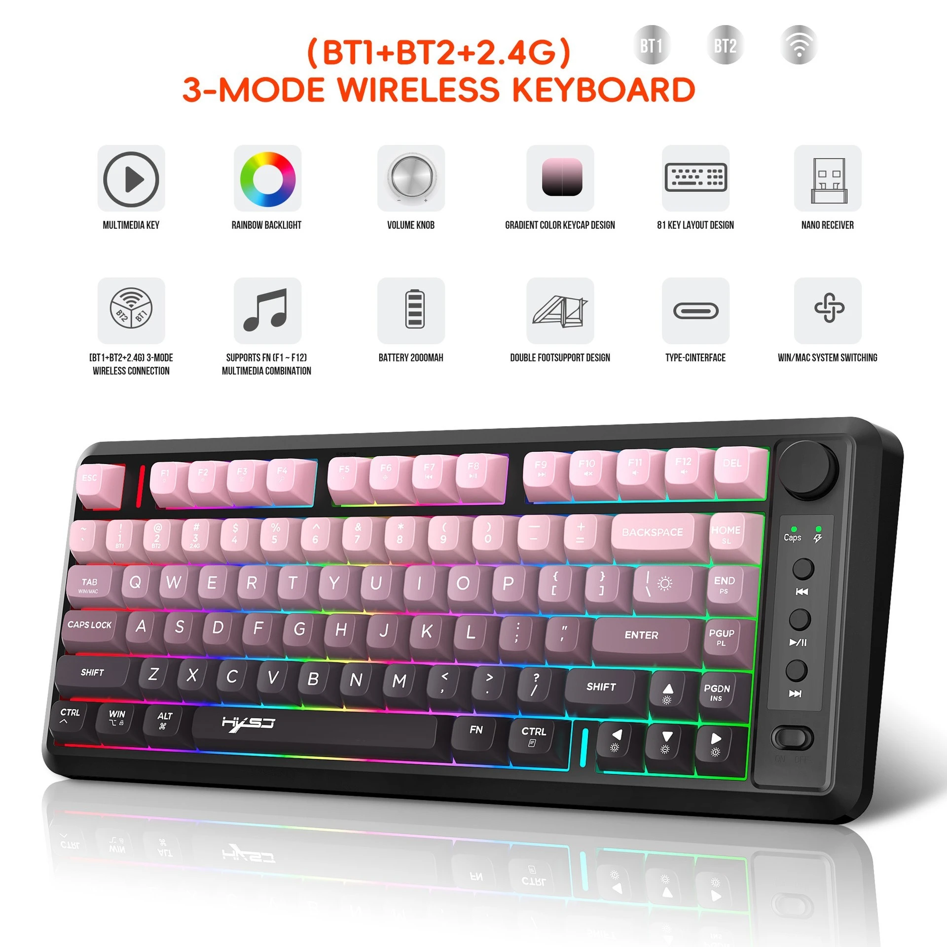 Wireless membrane keyboard gamer teclado sem fio rechargeable colorful compact office game clavier sans fil gaming pc key board