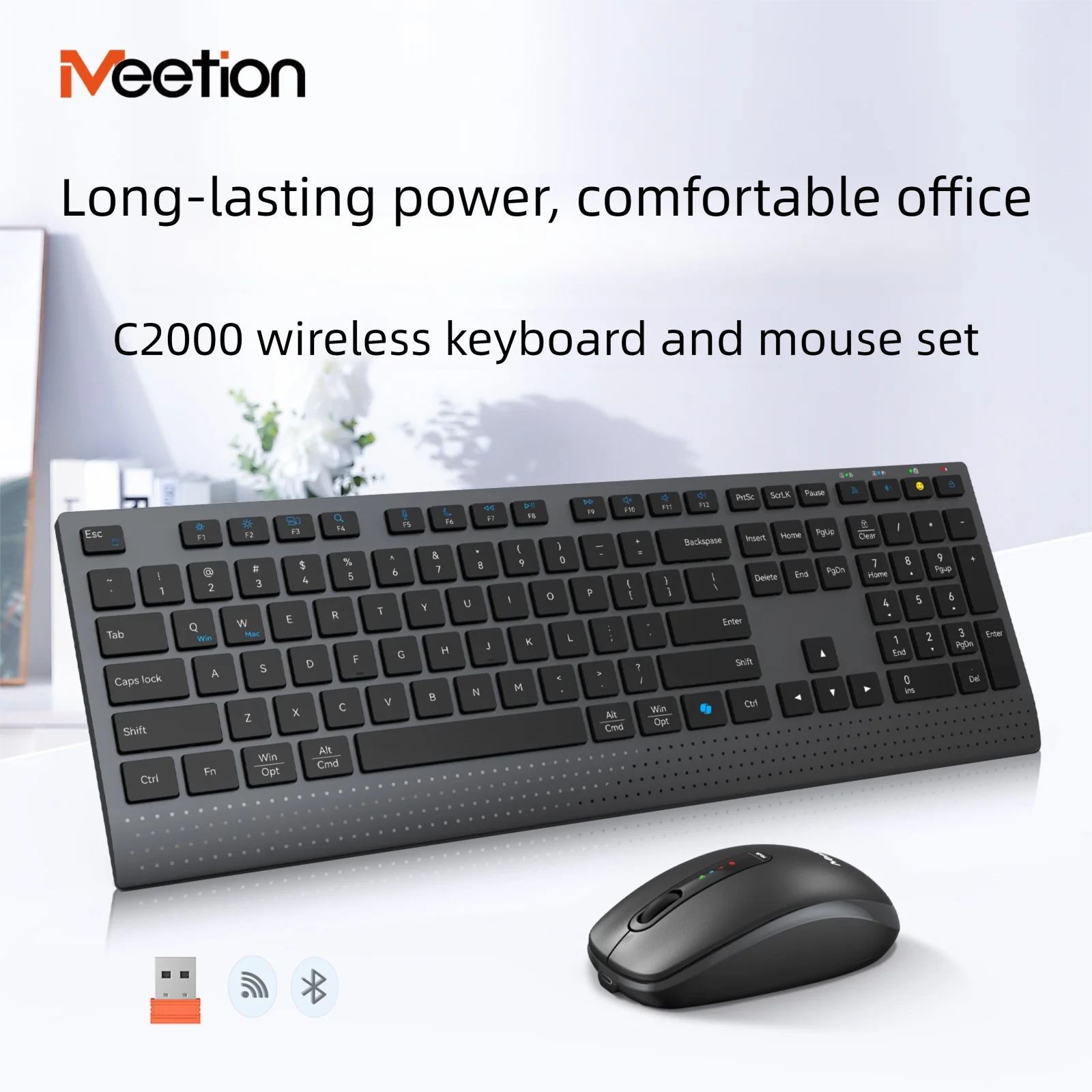 Bluetooth Keyboard Mouse Combo 2.4G Dual-mode Full-Size Rechargeable Wireless Keyboard Mouse Set for Windows PC Gamer Office