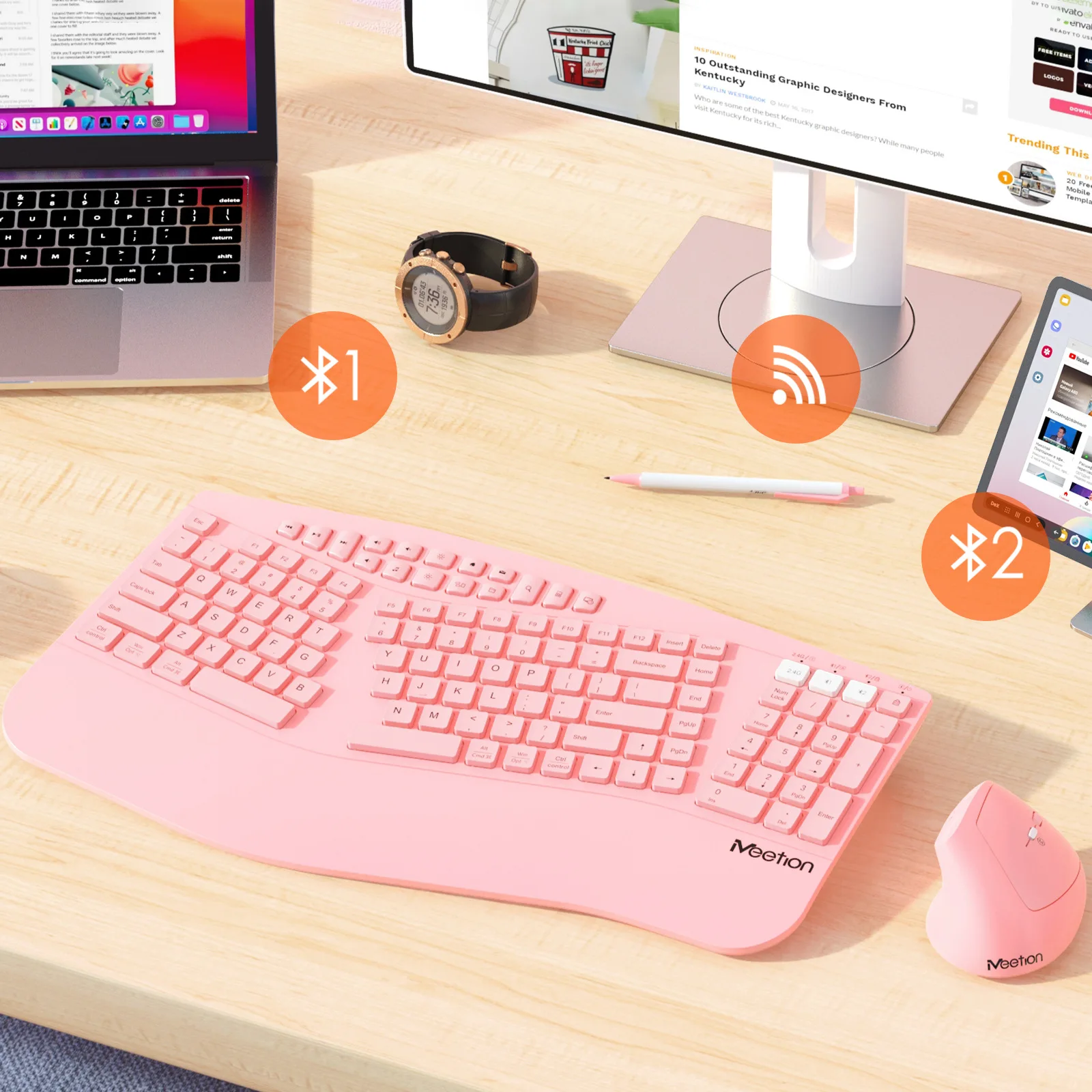Wireless 2.4G Dual-Mode Keyboard Mouse Set Ergonomic Silent Keyboard Combo 2400DPI Rechargeable Wrist Rest Keyboard Mouse Kit