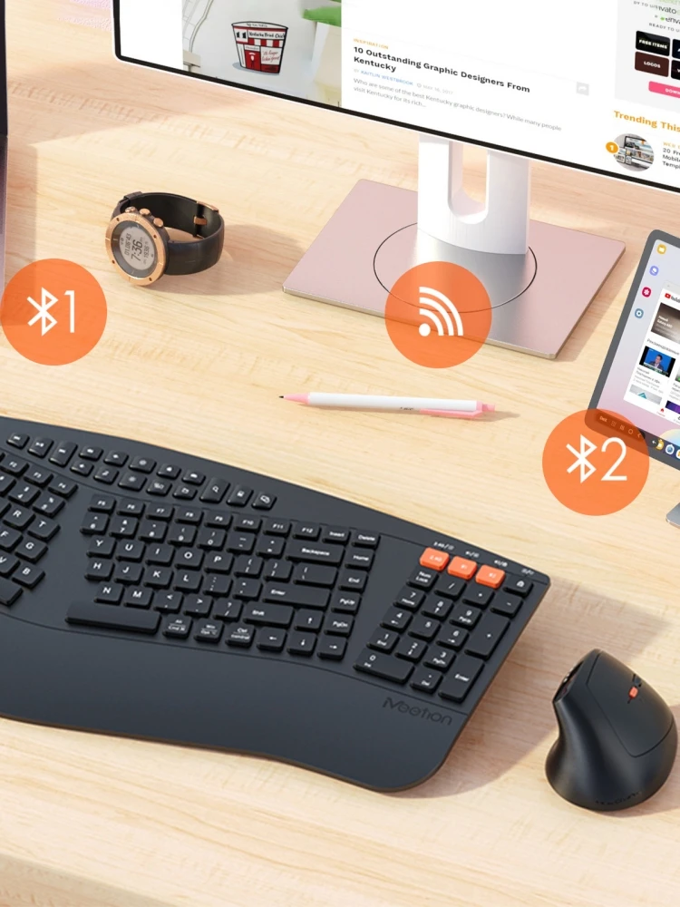 Wireless 2.4G Dual-Mode Keyboard Mouse Set Ergonomic Silent Keyboard Combo 2400DPI Rechargeable Wrist Rest Keyboard Mouse Kit