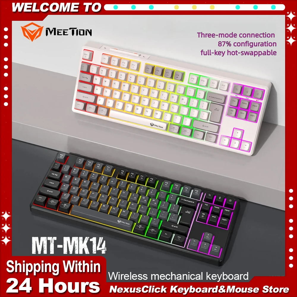 Backlit RGB Gaming Mechanical Keyboard Gamer Tri Mode 87Keys Keyboard DIY Custom Keycap Hotswap Wireless Rechargeable Keyboard