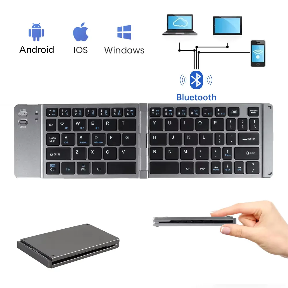 61Keys Foldable Bluetooth Keyboard Tri Mode Type-C Rechargeable Mini Pocket Keypad with Numeric For Laptop Tablet Android Office