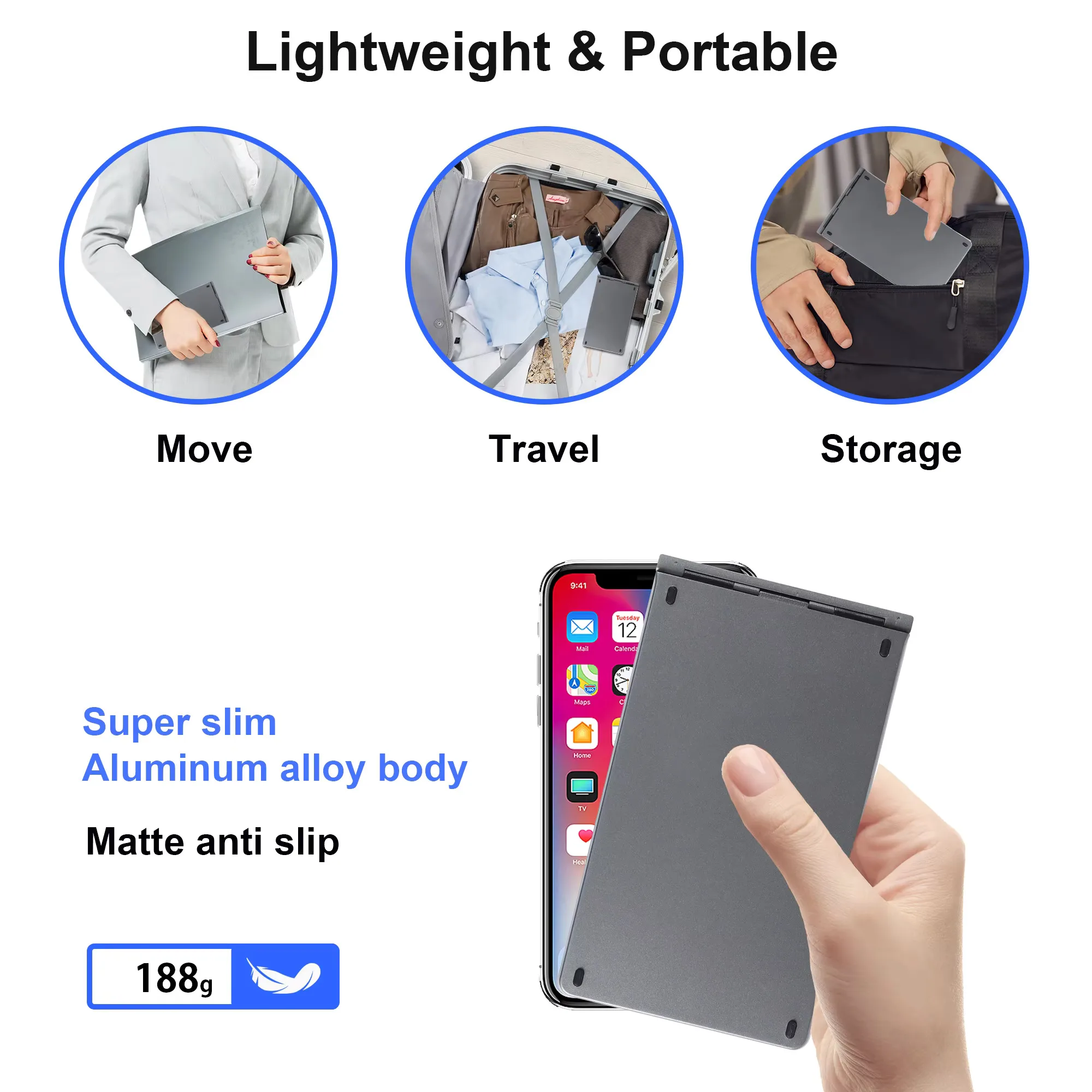 61Keys Foldable Bluetooth Keyboard Tri Mode Type-C Rechargeable Mini Pocket Keypad with Numeric For Laptop Tablet Android Office