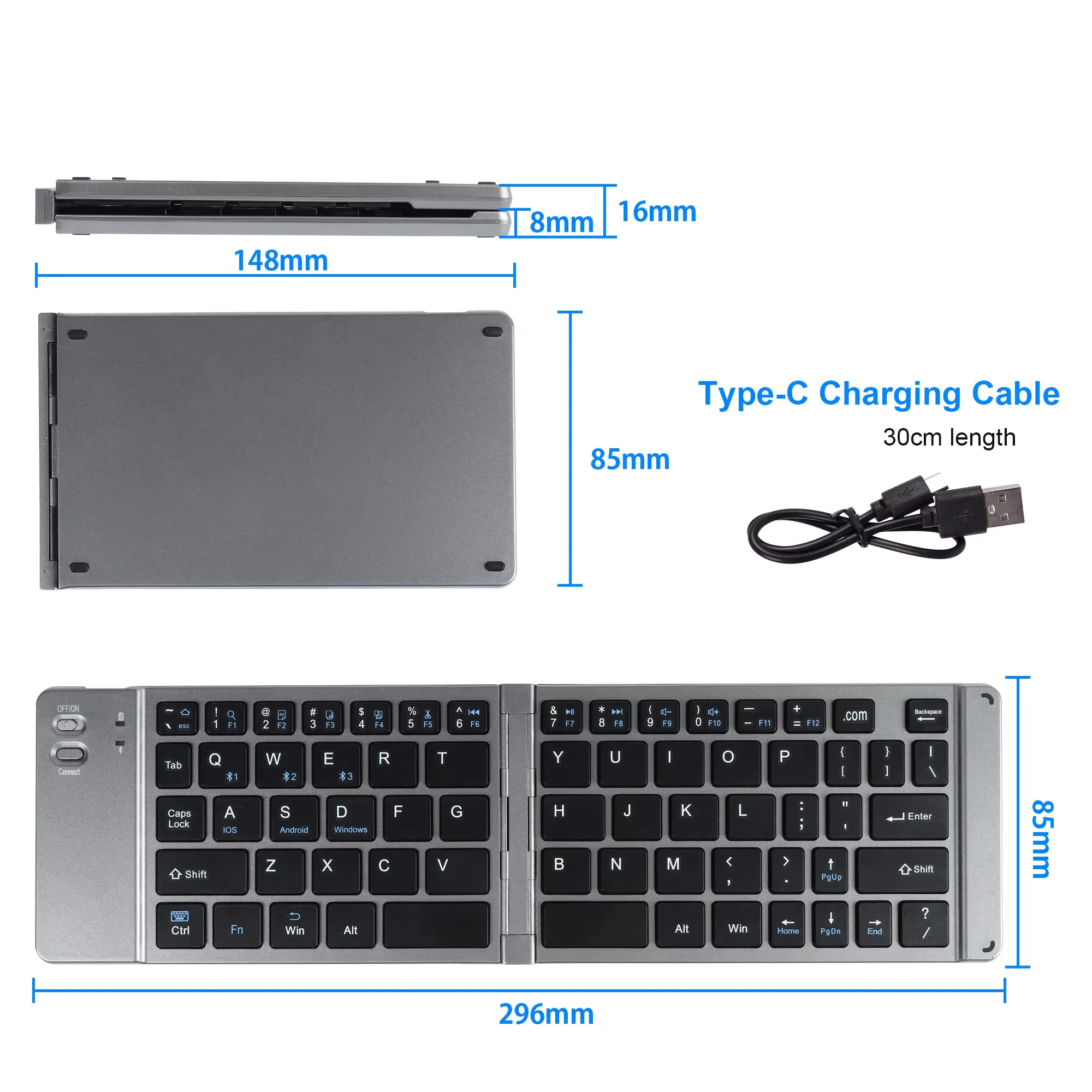 61Keys Foldable Bluetooth Keyboard Tri Mode Type-C Rechargeable Mini Pocket Keypad with Numeric For Laptop Tablet Android Office