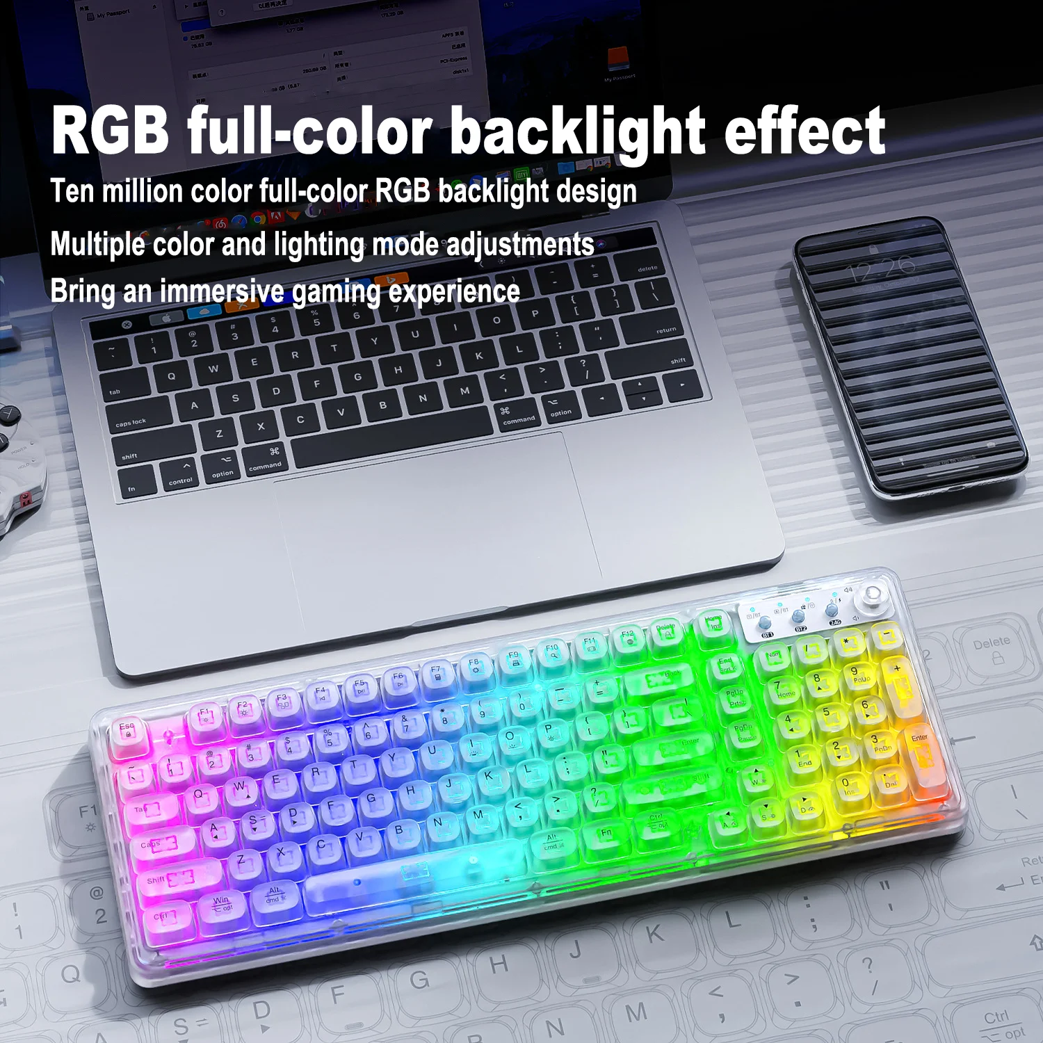 Transparent Wireless Gaming Keyboard RGB Backlight 2.4G/Bluetooth/Wired Tri-Mode Mute Rechargeable Mechanical Feel Keyboard