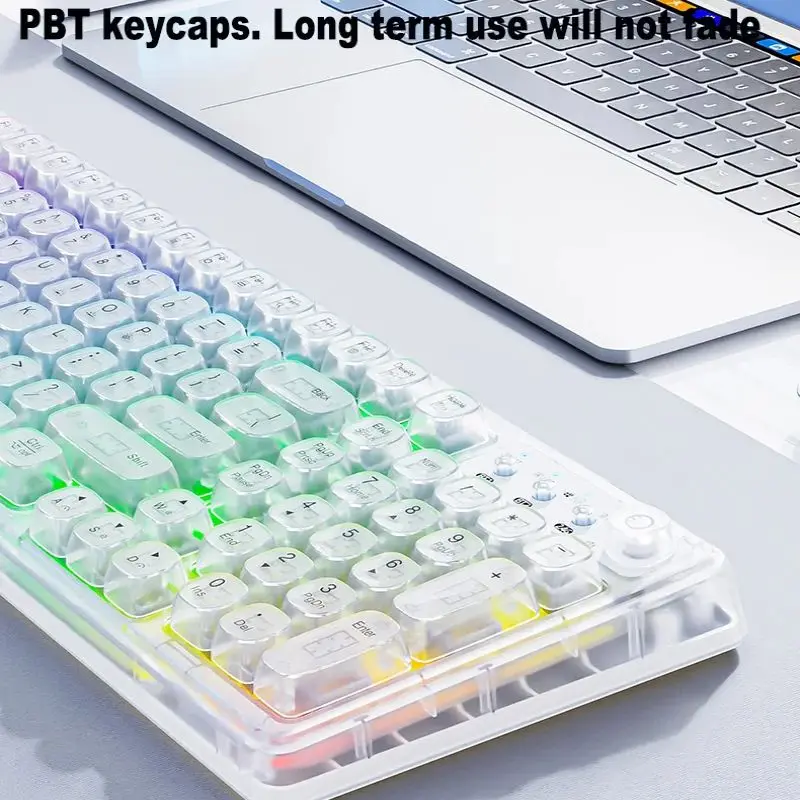 Transparent Wireless Gaming Keyboard RGB Backlight 2.4G/Bluetooth/Wired Tri-Mode Mute Rechargeable Mechanical Feel Keyboard