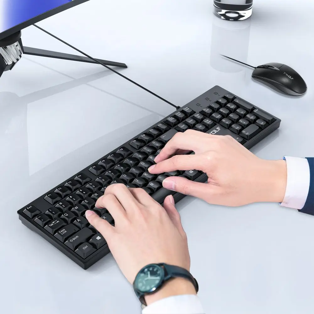 T-WOLF TF500 Keyboard Mouse Set Spanish English Home Gaming Office Business USB Wired Keyboard and Mouse Set