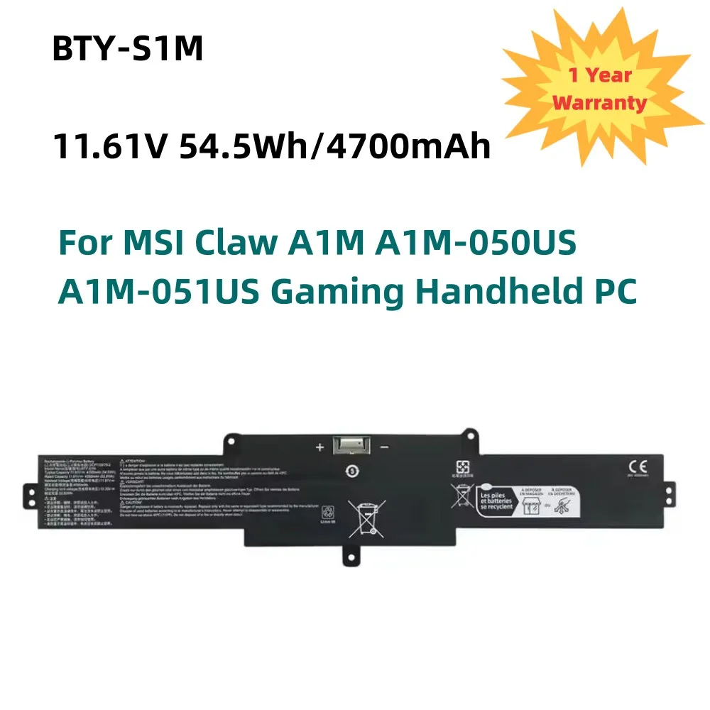 New BTY-S1M 11.61V 54.5Wh Battery For MSI Claw A1M A1M-050US A1M-051US Gaming Handheld PC Tablet Batteria