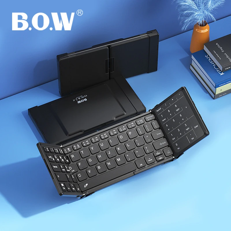 B.O.W Portable Folding Keyboard , 3 Bluetooth Devices Supported, Aluminum Compact for Cellphone iOS Android Windows PC
