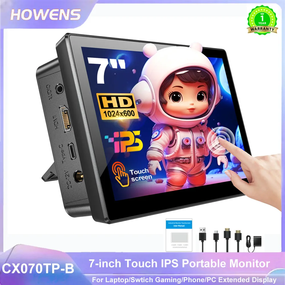1024*600 7-inch IPS Portable Monitor 60HZ For Laptop XBox PS4 / 5 Switch TV Box Cell Phone PC Extension Mobile with 2 Speakers