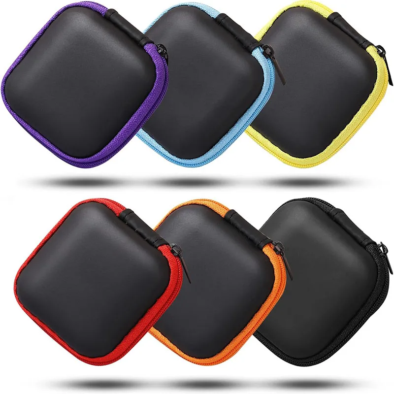 1pcs Mini Portable Earphone Bag Coin Purse Headphone USB Cable Case  Carrying Pouch Bag Earphone Accessory Square Storage Box