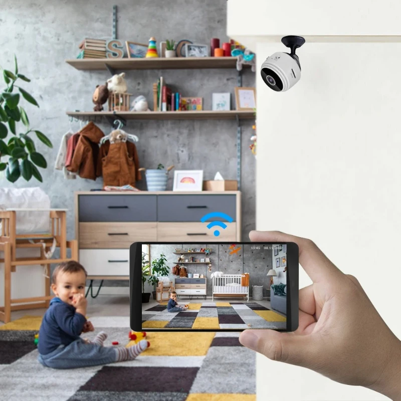 Smart Video Camera HD 1080p Monitor Cam Night Vision USB Rechargeable Remote Viewing Strong Magnetic for Indoor Car Infants Pets