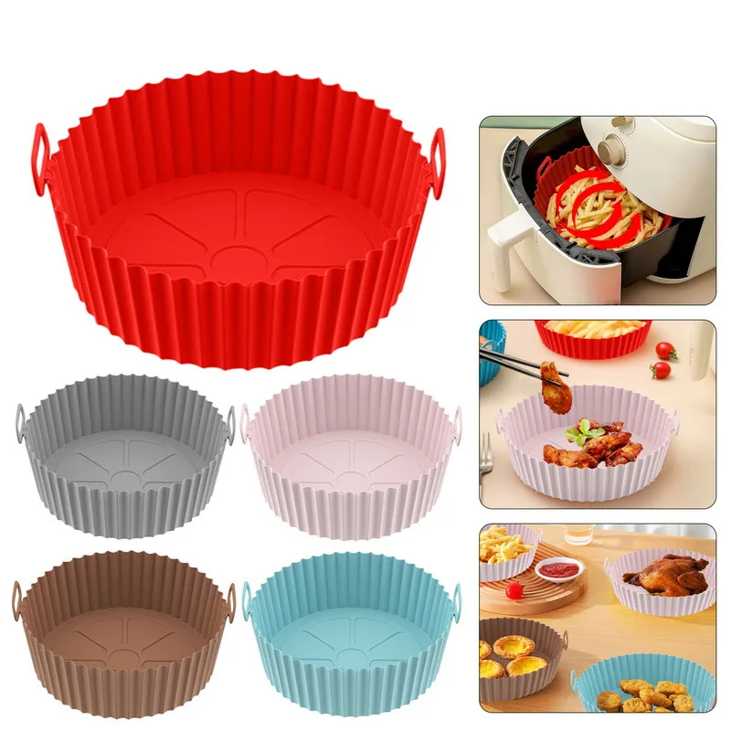 Air Fryer Silicone Liners Basket Reusable Container Accessories Oven Tray Pizza Fried Chicken Baking Mold Protector Kitchen Tool