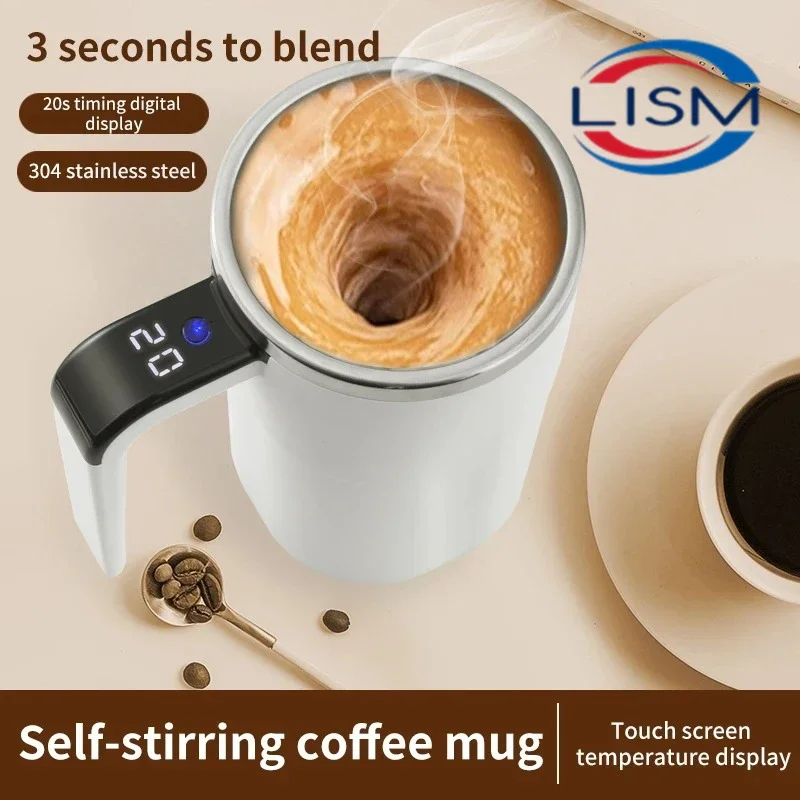 HOMEFISH 380ML Mini Electric Coffee Mug with Self-Mixing USB Rechargeable IP67 Waterproof Food-Safe Automatic Magnetic Tea Cup