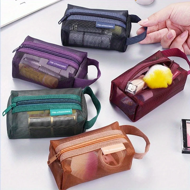 Mini Travel Mesh Cosmetic Bag Electronics Storage Zipper Makeup Bag For Wash Toiletry Bag Makeup Organizer Portable Storage
