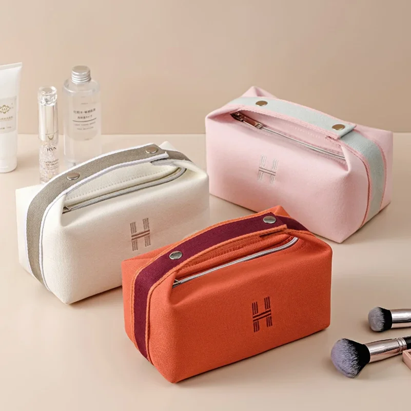 Minimalist Waterproof Toiletry Bag Portable Travel Organizer, Large Capacity Canvas Makeup Pouch, Japanese Style Dustproof Cosme