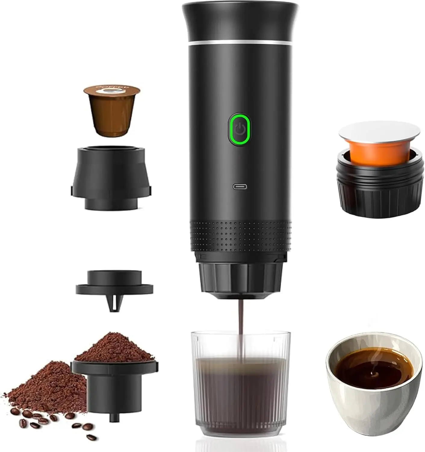 3-in-1 12 V Portable Coffee Machine for Travel Mini Coffee Machine Car Espresso Machine USB Compatible with Home Coffee Maker