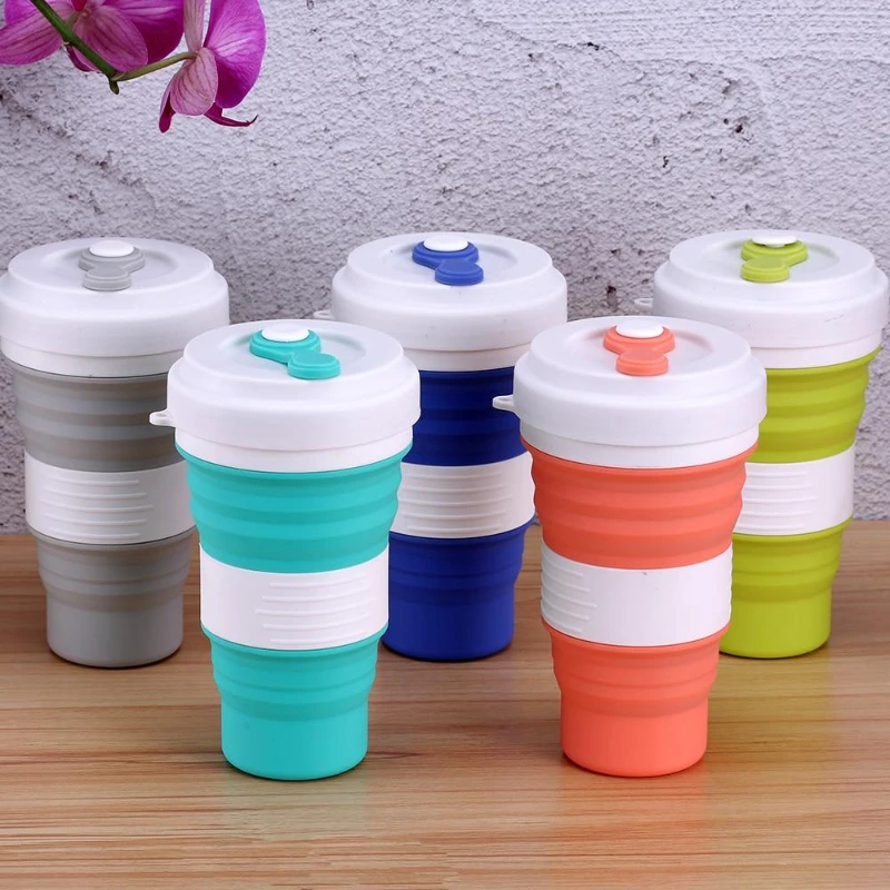 Travel Silicone Mug 550ml Coffee Cups BPA Free Folding Silica Hiking Mugs Portable Telescopic Drinking Collapsible Leak Proof