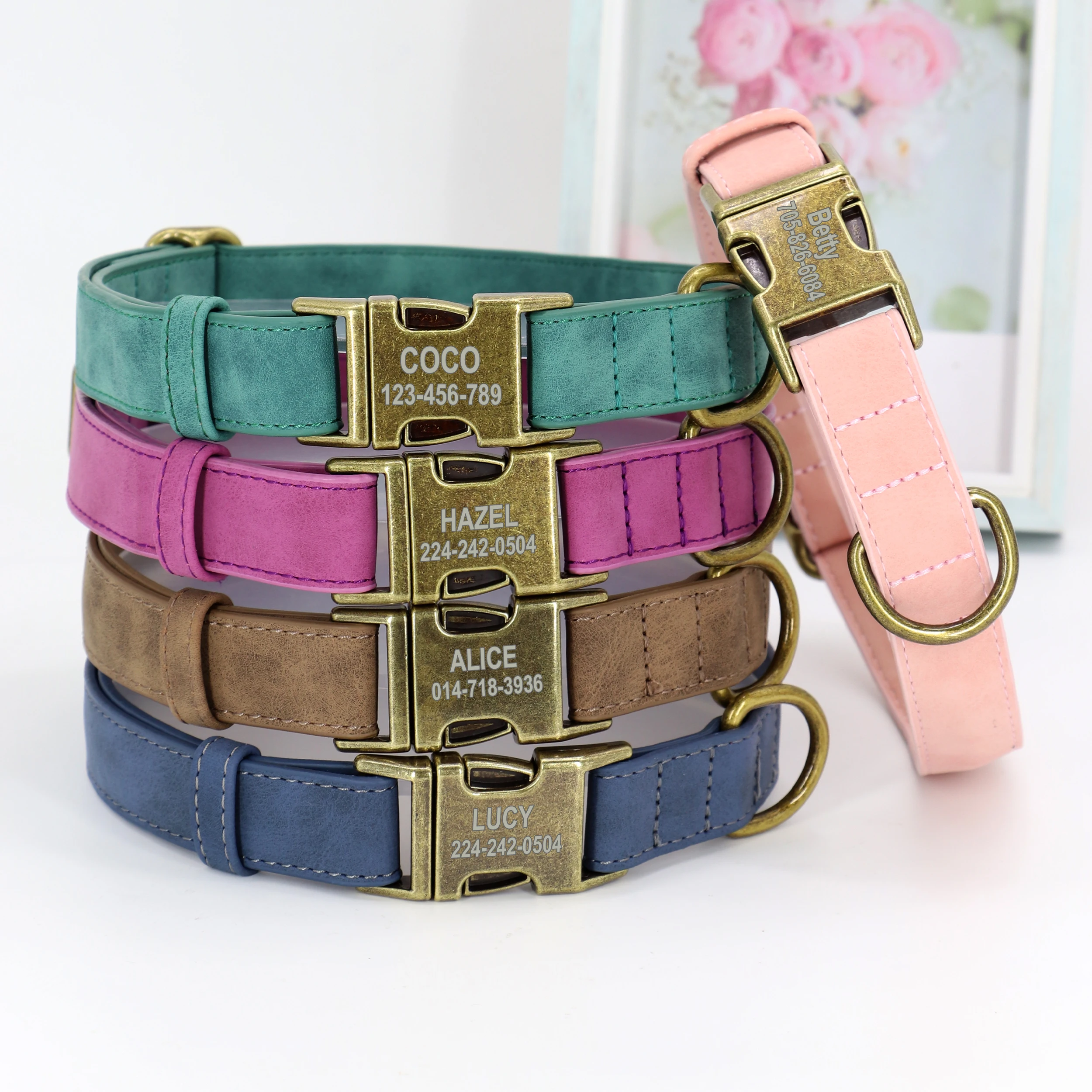 Personalized Dog Collar PU Leather Dog ID Collars With Custom ID Buckle Adjustable for Small Medium Dogs Pug Accessories