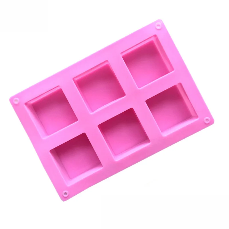 Handmade 6 Holes Lovely Square Silicone Soap Mold Soap Crafts Moulds Fondant Cake Baking Cooking Tools Bath Room Supplies