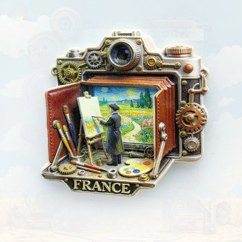 France Camera Fridge Magnet - Nostalgic 3D Artist & Gear Souvenir Unique Creative Gift for Travel & Atelier Home Decor
