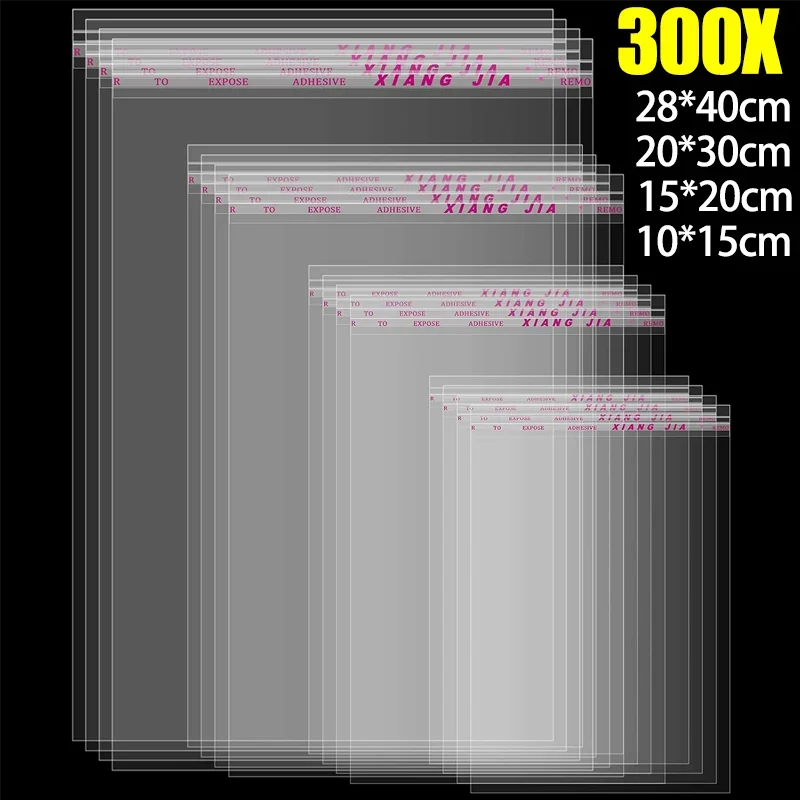 300/10Pcs Clear Self Adhesive Bag Resealable Waterproof Gift Food Candy Pacakging OPP Plastic Bags Storage Party Favors Pouch