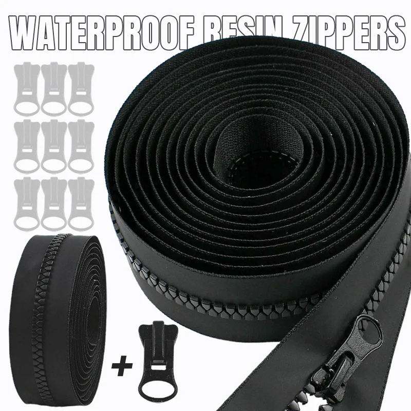 1-10M 5#8# Waterproof Resin Zippers+Slider Backpack Replace Zipper Clothes Tent Closure Zip Repair Kits DIY Sewing Accessories