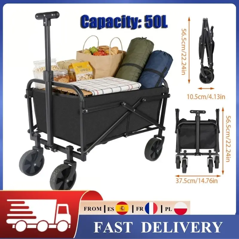 Foldable Garden Wagon 75KG Load Camping Trolley 600D Oxford Fabric Utility Cart with 360° Swivel Wheels for Moving Goods Beach Shopping Garden Outdoor Camping Festival