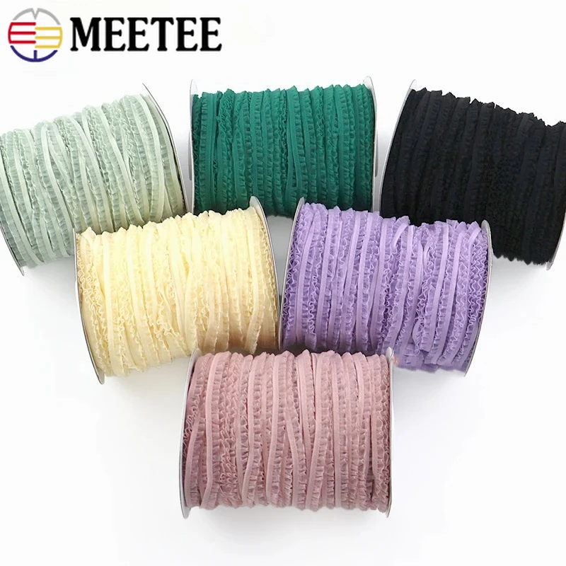 10/20Meters 6mm Gathered Elastic Rope Lace Trim Bows Dress Decorative Rubber Bands Underwear Bra Strap Stretch Tape Accessories