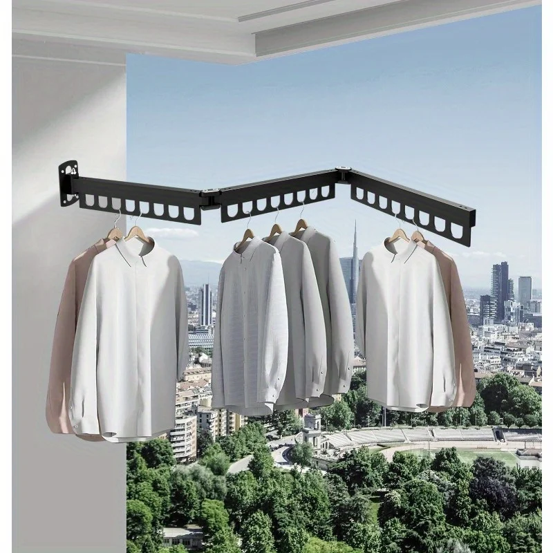 Foldable Wall Mounted Clothes Rack Carbon Steel Laundry Clothes Rack, Metal Strap Hanging Clothes Rack Home Folding Clothes Rack