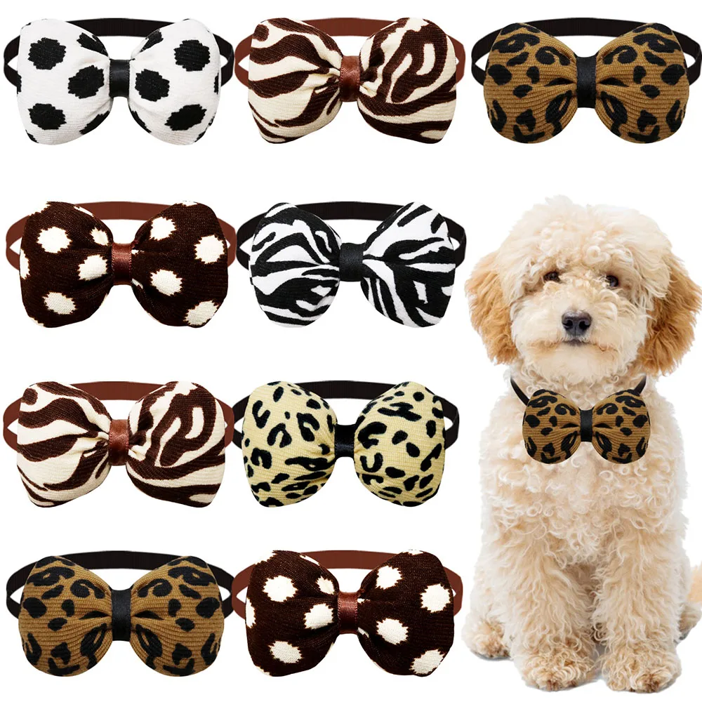 10PCS Adjustable Dog Bows Collars Dark Style Dog Bowties Grooming Accessories Puppy Bowknots Handmade Pet Supplies For Dogs
