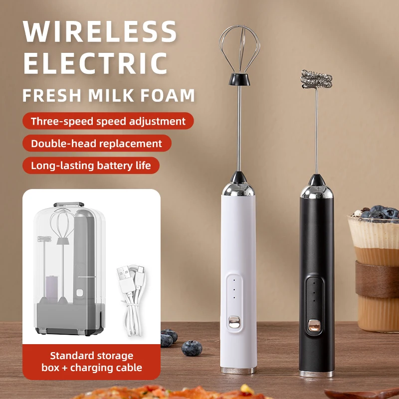 Electric Milk Frother USB Rechargeable 3-Speed Foam Maker Coffee Whisk Mixer Handheld Blender Egg Beater MINI Food Blender