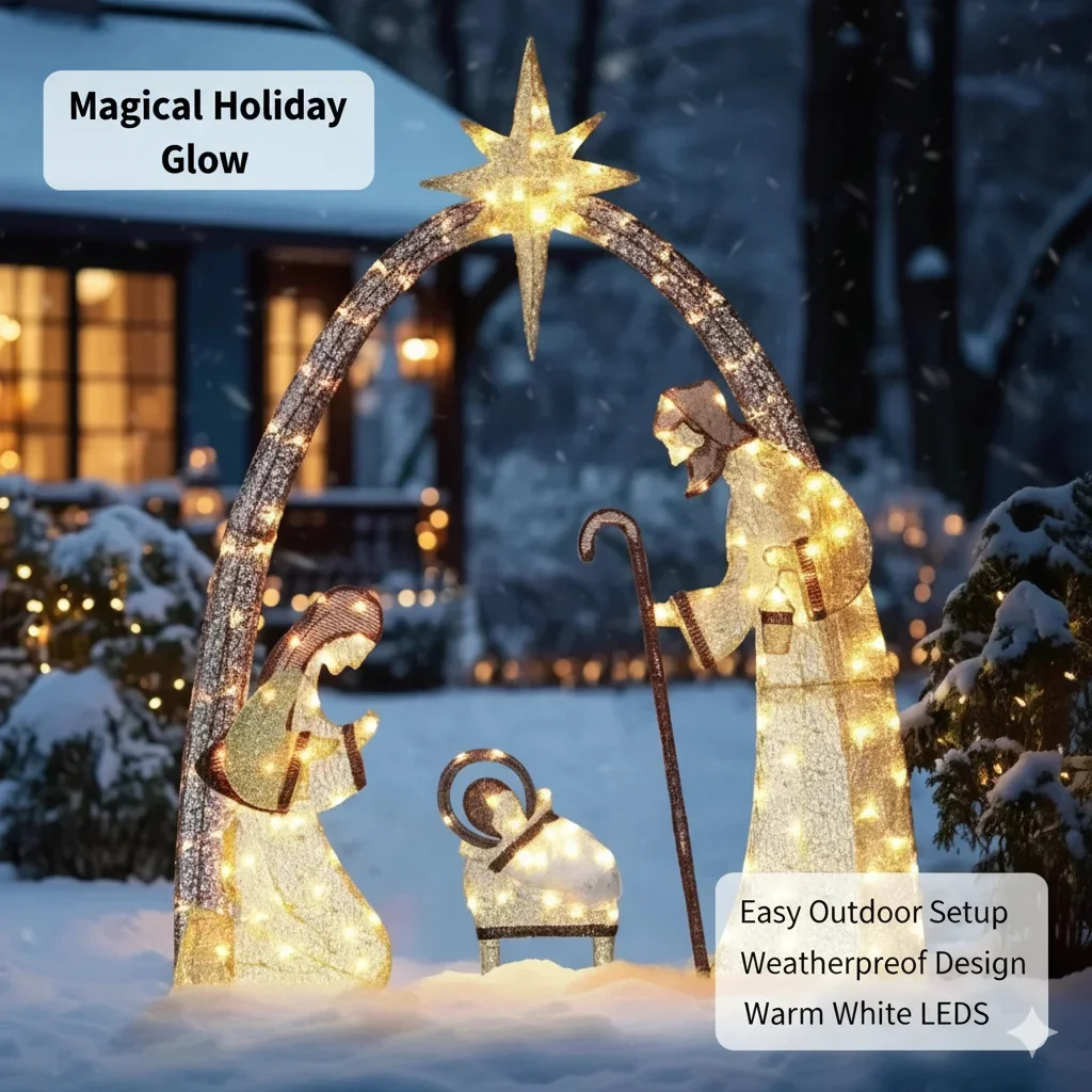 5.5FT Christmas Nativity Scene Outdoor Decor With LED Lights, Waterproof Lighted Holiday Display For Yard, Garden, Porch Home