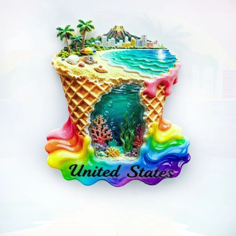 USA Ice Cream Fridge Magnet - Vibrant 3D Beach Cone Souvenir Unique California Gift for Travel & Summer Home Decor