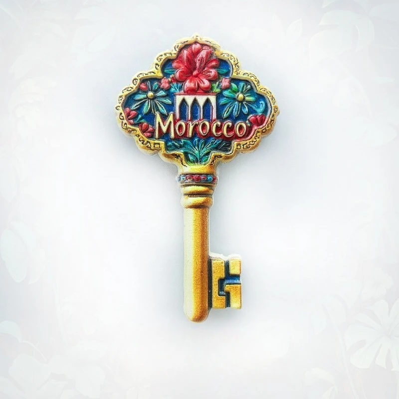 Morocco Key Fridge Magnet - Exotic 3D Ornate Design Souvenir Unique Medina Gift for Travel & Bohemian Home Decor