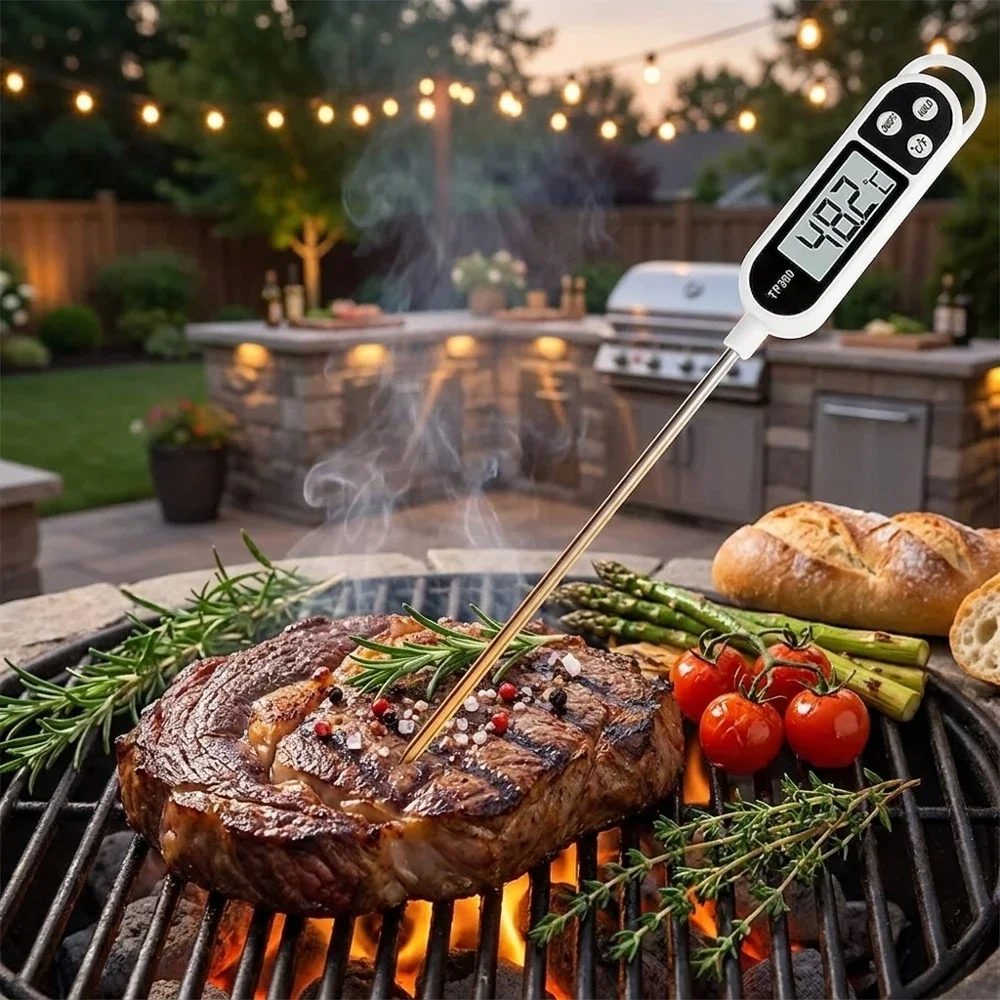 Instant Read Digital Food Thermometer with Stainless Steel Probe, Durable Hold Button Design for BBQ, Kitchen Baking, Cooking Li