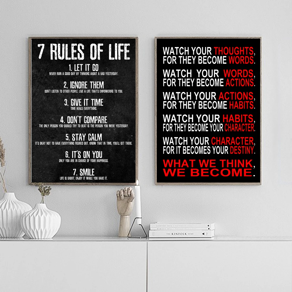 7 Rules Of Life Watch Your Thoughts Art Canvas Print Painting Motivation Quote Wall Picture Office Home Decoration Poster