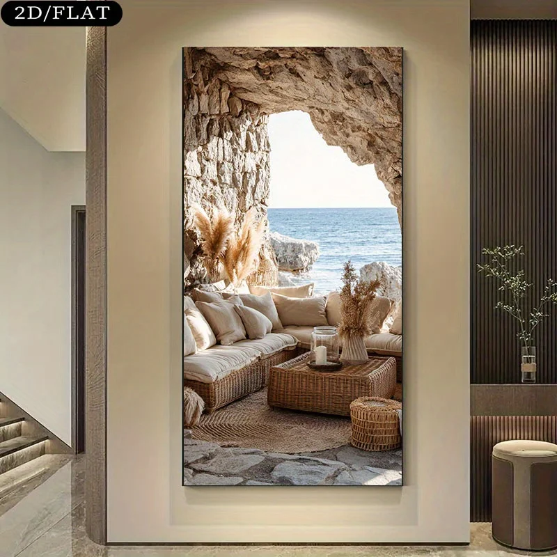 Extra Large Coastal Beach Cave Ocean View Canvas Print - Frameless Wall Art Poster for Living Room, Bedroom, Home Office Decor