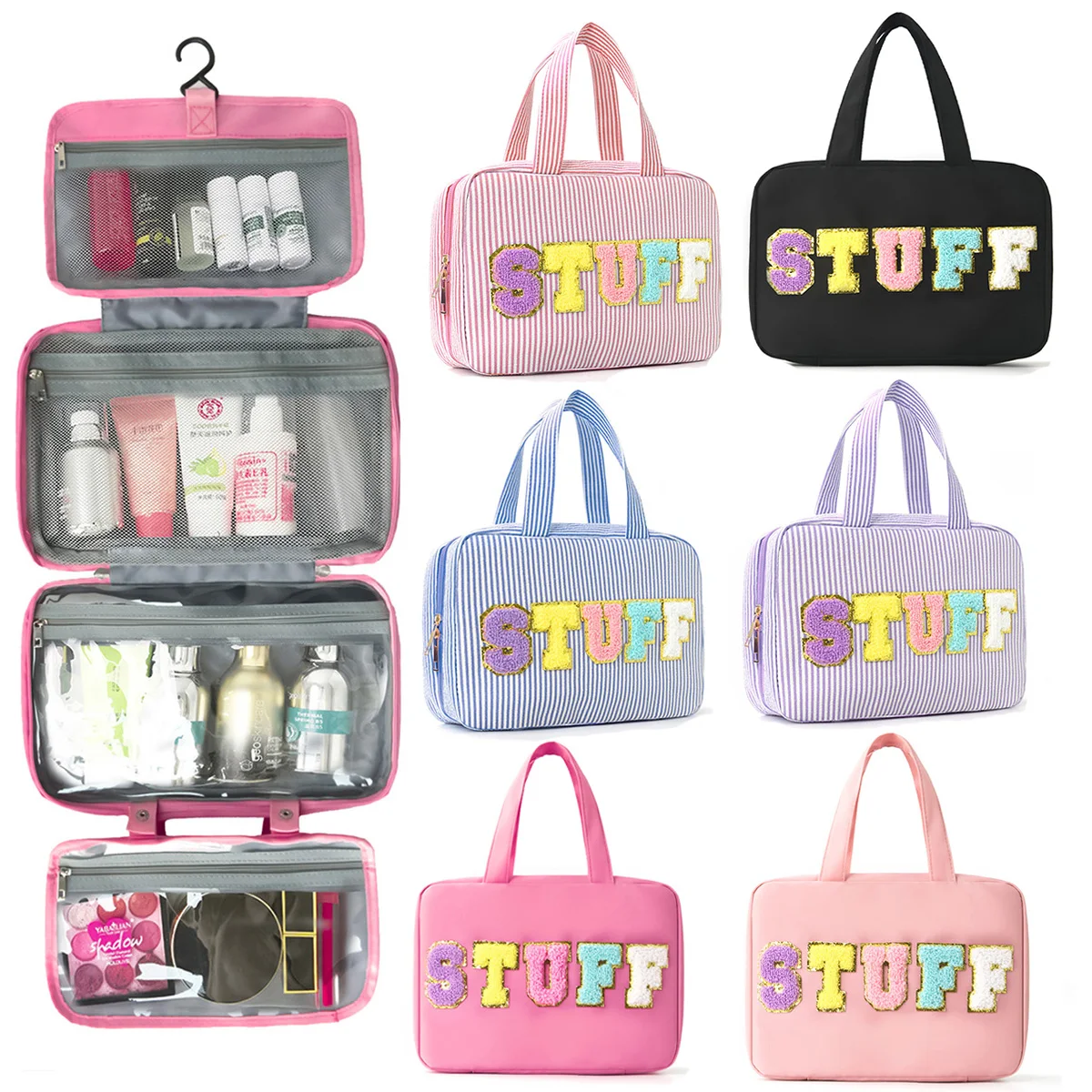 Large Capacity Portable Folding Hanging Integrated Storage Bag Cosmetics Travel Supplies Zipper Storage Bag Makeup Bag