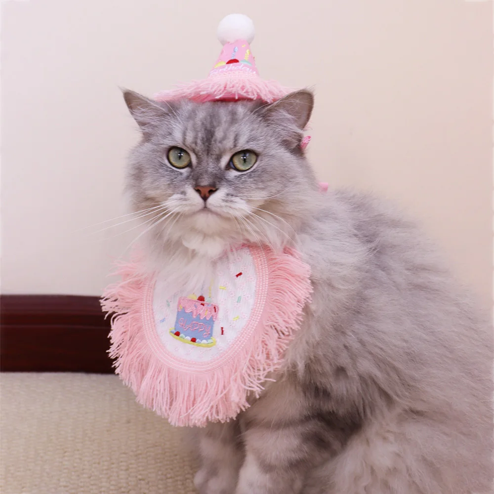 1 Pc Puppy Cat Bib Adjustable Drool Scarf Pets  Accessories Birthday  Party Hat Large  Cat Dog Bandana Set