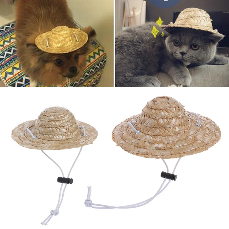 Pet Hat Dog Straw Hat Pet Cats Hat with Adjustable Strap Sombrero Cap Size S/L Pet Dog Cats Costume Accessories